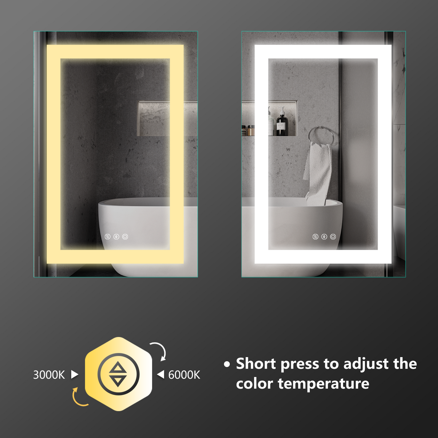 HILTON-24"X36"T-LED Lighted Bathroom Makeup Mirror