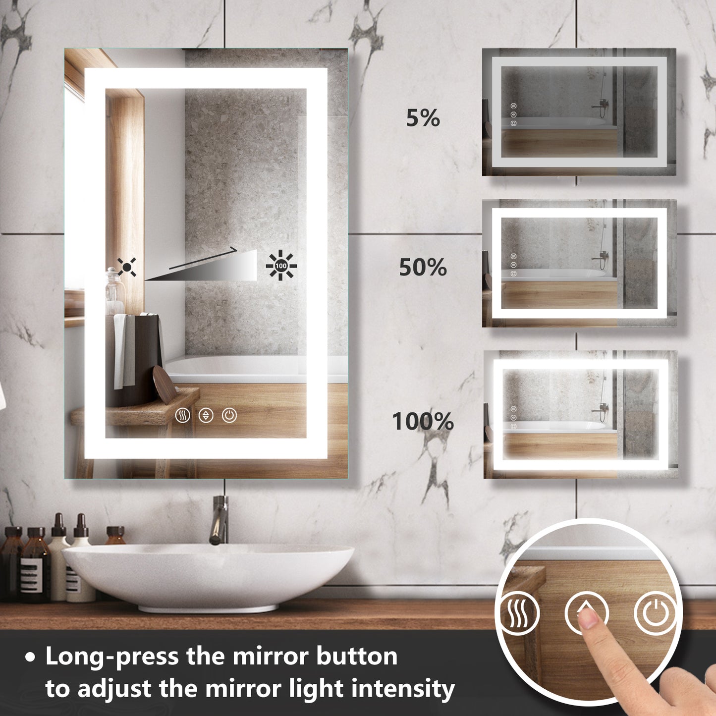 HILTON-24"X36"T-LED Lighted Bathroom Makeup Mirror