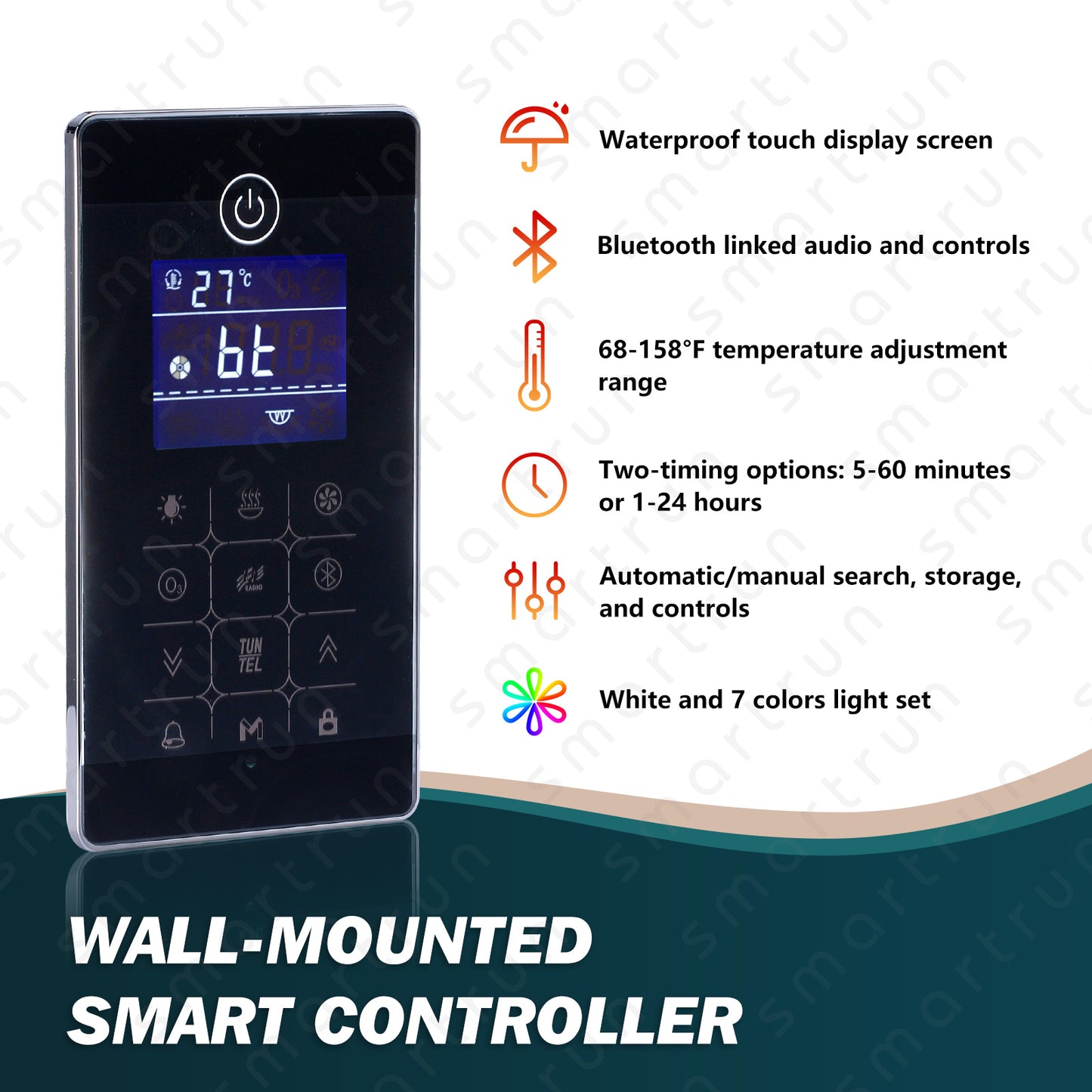 Auto Drain Steam-7.5kwD Steam Shower System for SPA, Luxury Steam Generator with Touch Screen Bluetooth in Polished Chrome with Dual Control Panel for Bathroom