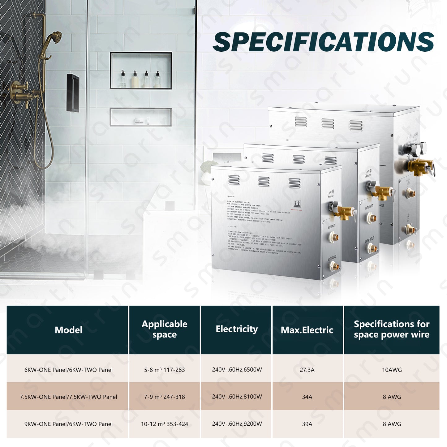 Auto Drain Steam-7.5kwD Steam Shower System for SPA, Luxury Steam Generator with Touch Screen Bluetooth in Polished Chrome with Dual Control Panel for Bathroom