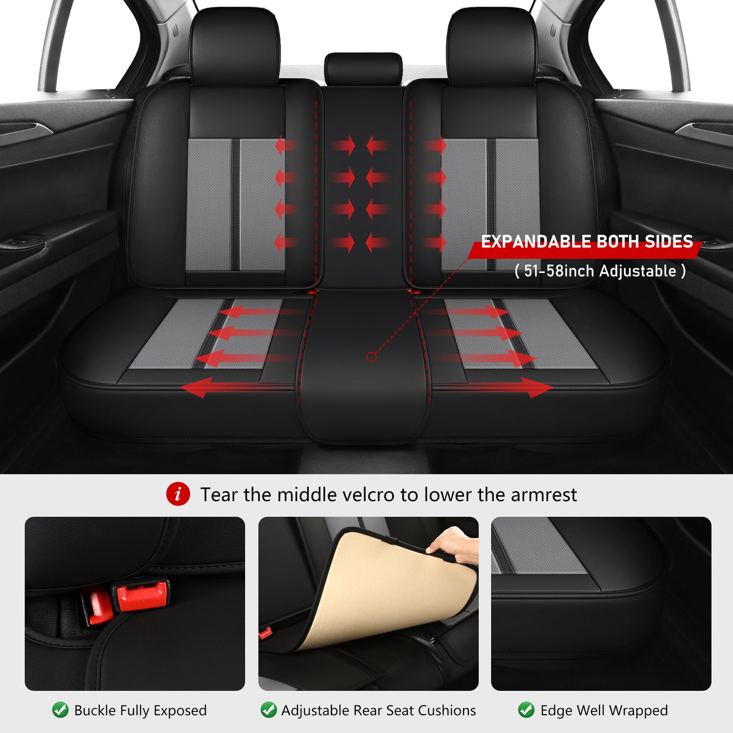 Kivaguru Universal Leather Car Seat Covers with Non-Slip Backrest Protection