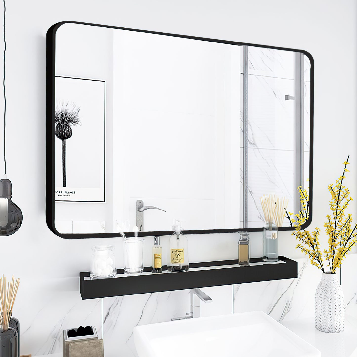 18*48 Framed Bathroom Mirror, Rectangular Mirror With Horizontal Or Vertical Wall Mounted Design
