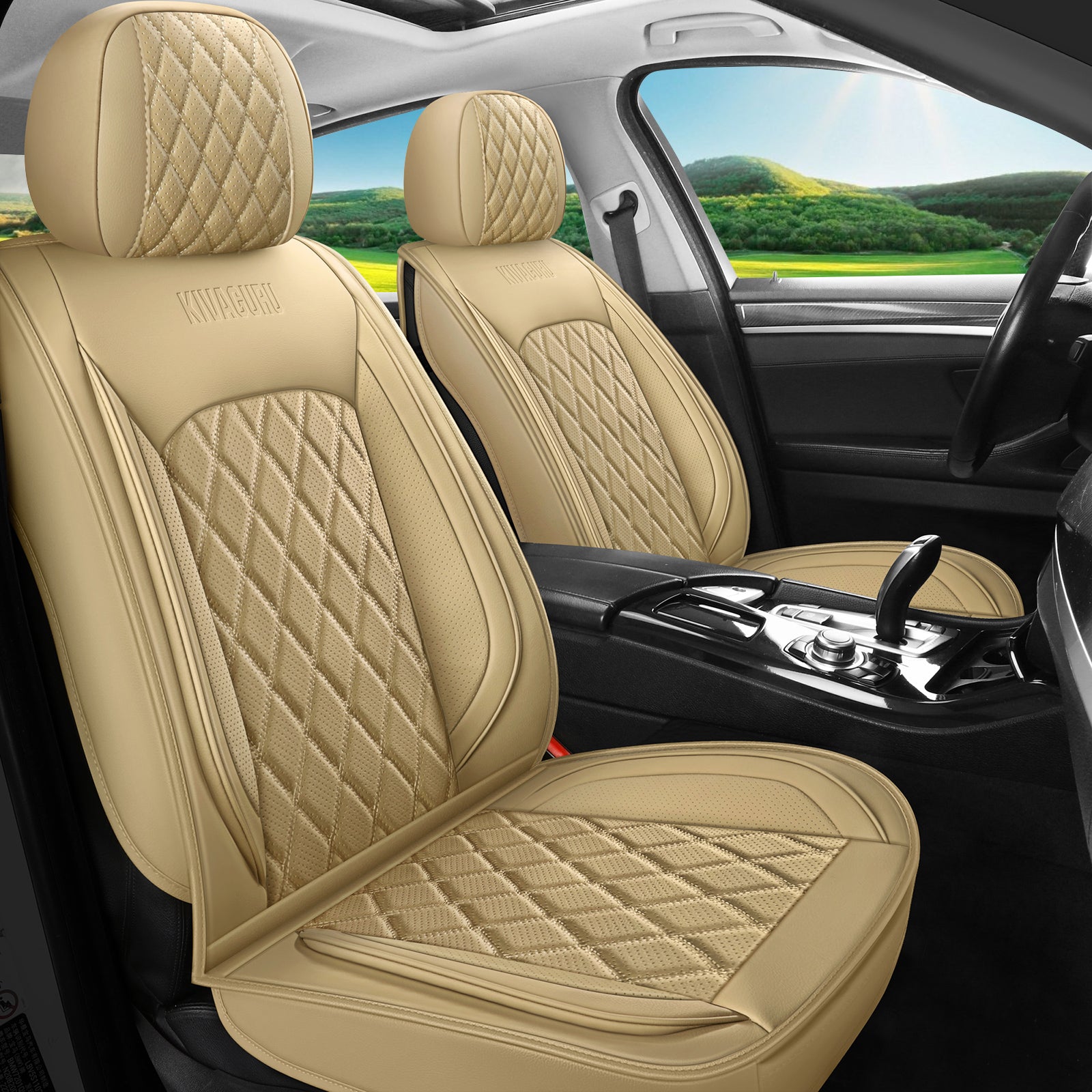 Kivaguru Universal Leather Car Seat Covers with Non-Slip Backrest Protection