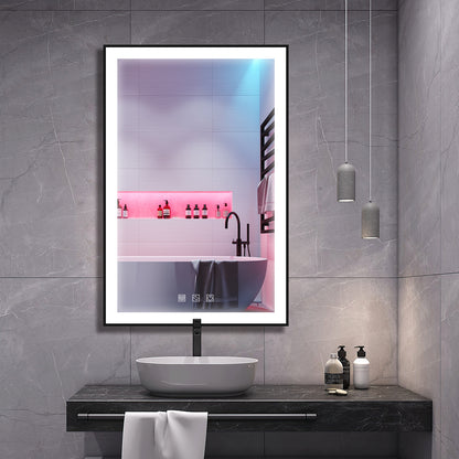 Kiva-Rhyme Black Framed LED Vanity Wall Mounted Mirror, 24x36", 3 Buttons