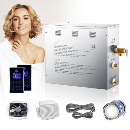 Auto Drain Steam-6kwD Steam Shower System for SPA, Luxury Steam Generator with Touch Screen Bluetooth in Polished Chrome with Dual Control Panel for Bathroom