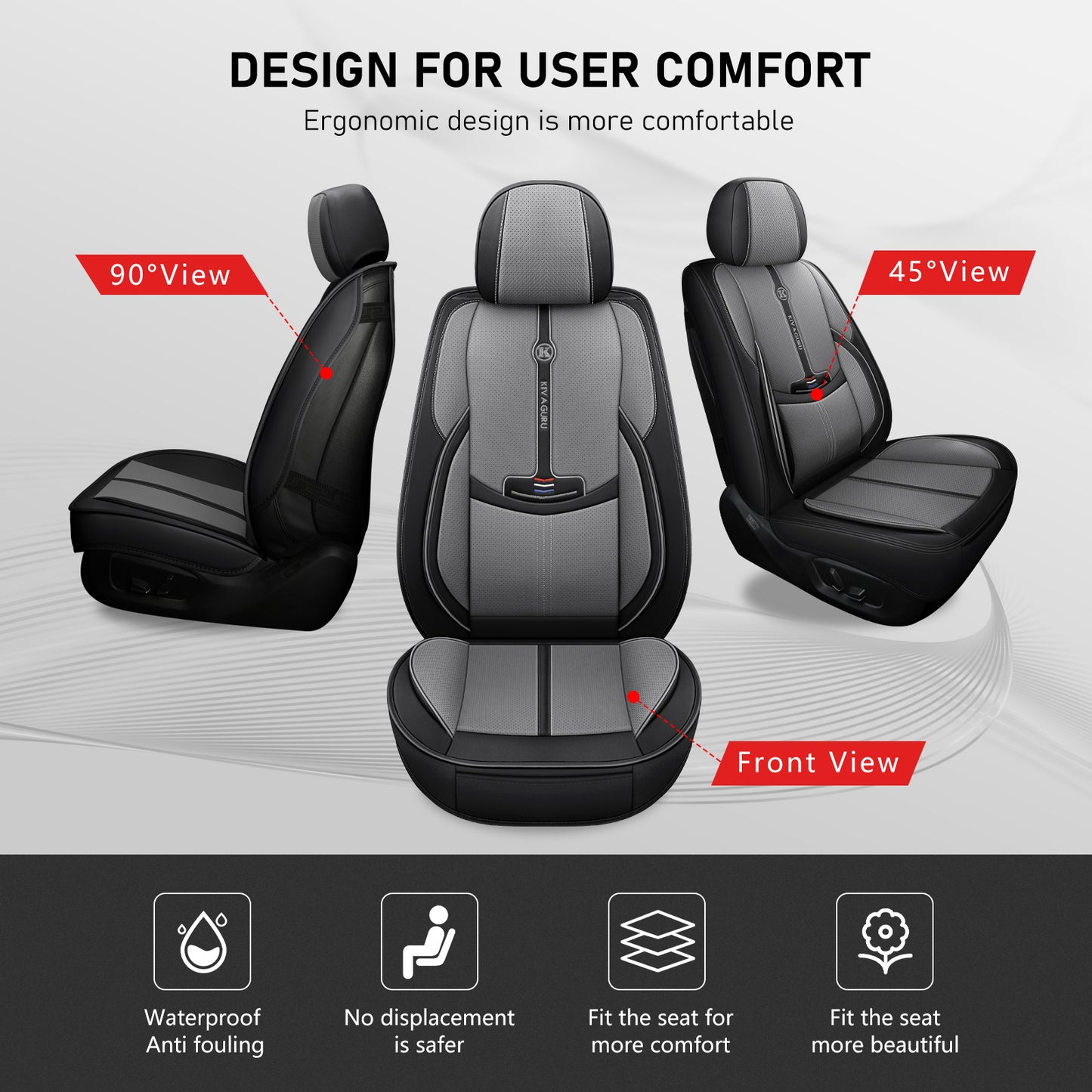 Kivaguru Universal Leather Car Seat Covers with Non-Slip Backrest Protection