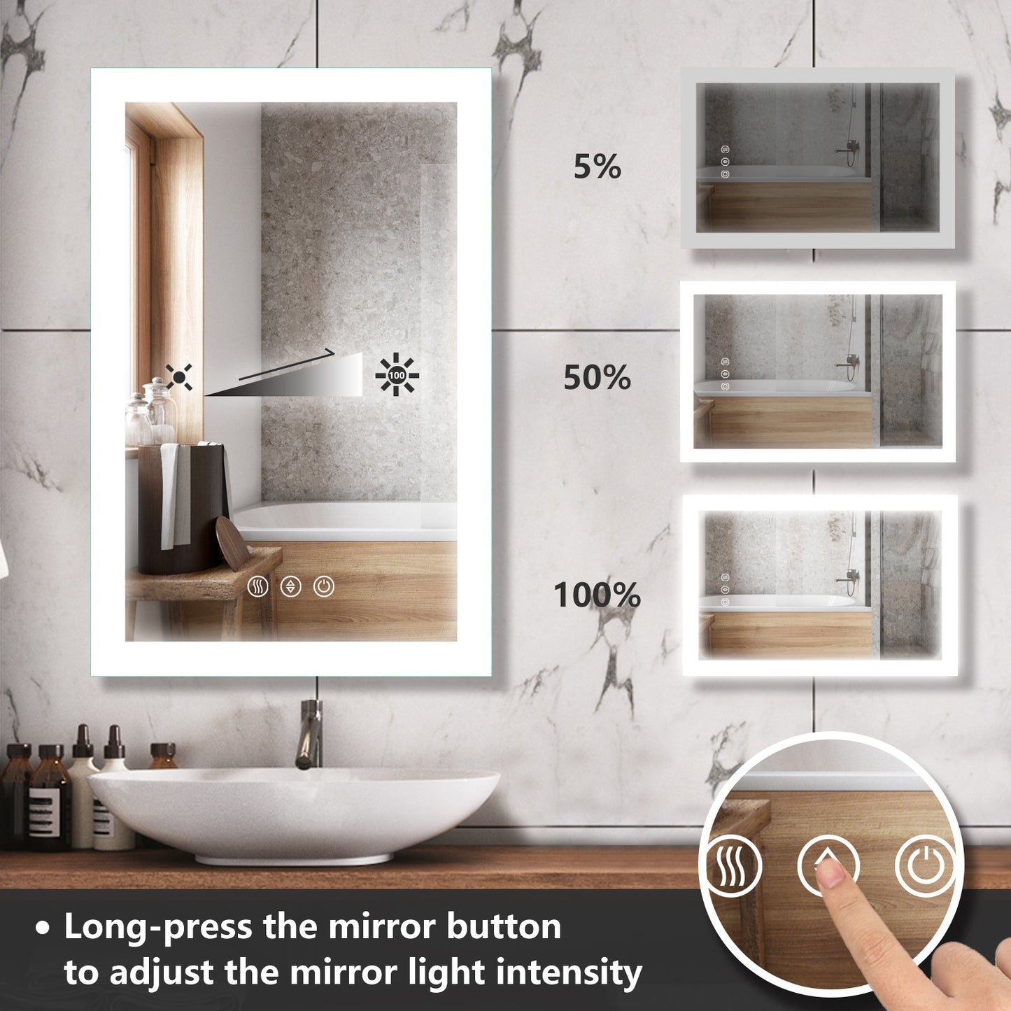 Envy24"X36"T-LED Lighted Bathroom Makeup Mirror