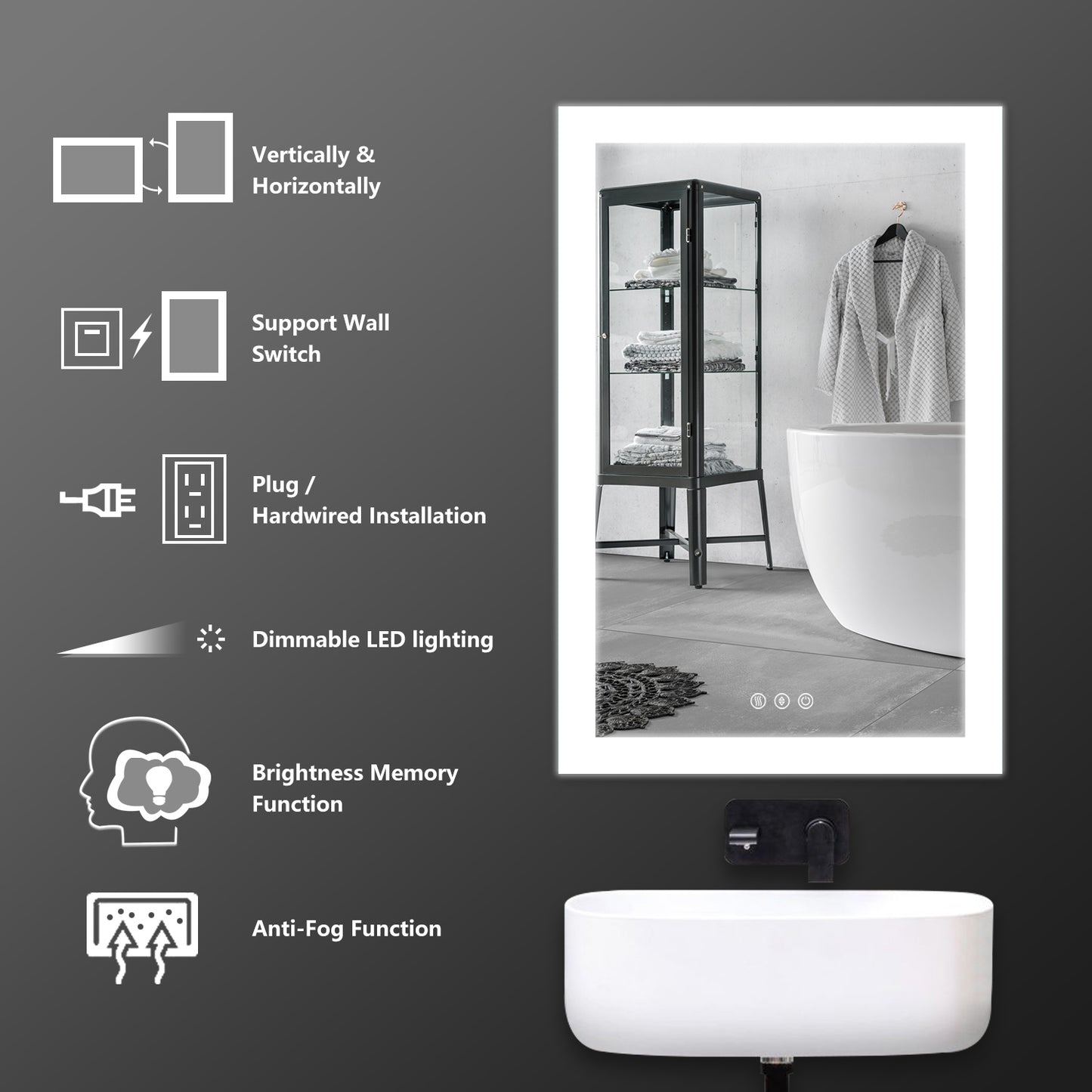 Envy24"X36"T-LED Lighted Bathroom Makeup Mirror