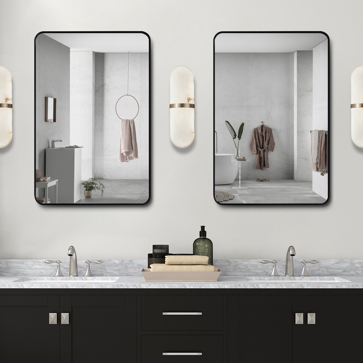 Framed Bathroom Mirror, Rectangular Mirror With Horizontal Or Vertical Wall Mounted Design