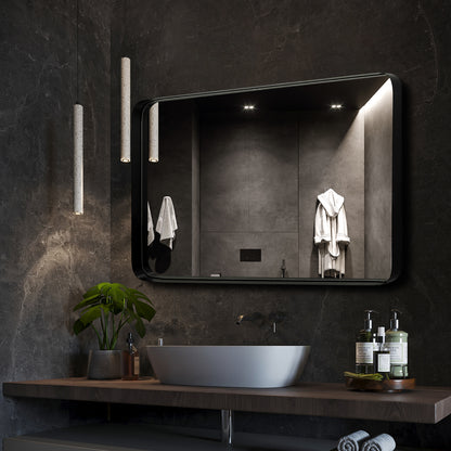 Framed Bathroom Mirror, Rectangular Mirror With Horizontal Or Vertical Wall Mounted Design