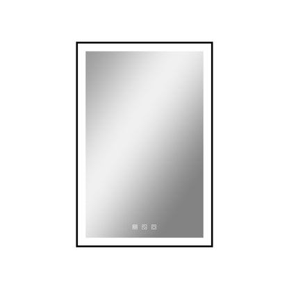 Kiva-Rhyme Black Framed LED Vanity Wall Mounted Mirror, 24x36", 3 Buttons