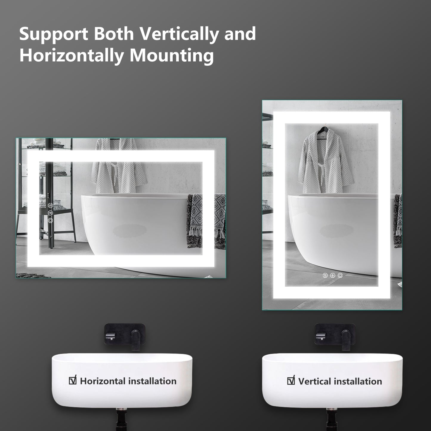 HILTON-24"X36"T-LED Lighted Bathroom Makeup Mirror