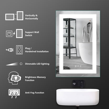HILTON-24"X36"T-LED Lighted Bathroom Makeup Mirror