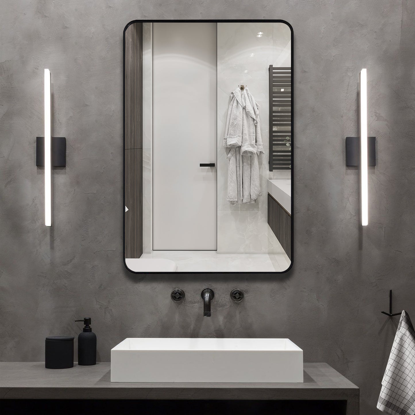 Framed Bathroom Mirror, Rectangular Mirror With Horizontal Or Vertical Wall Mounted Design