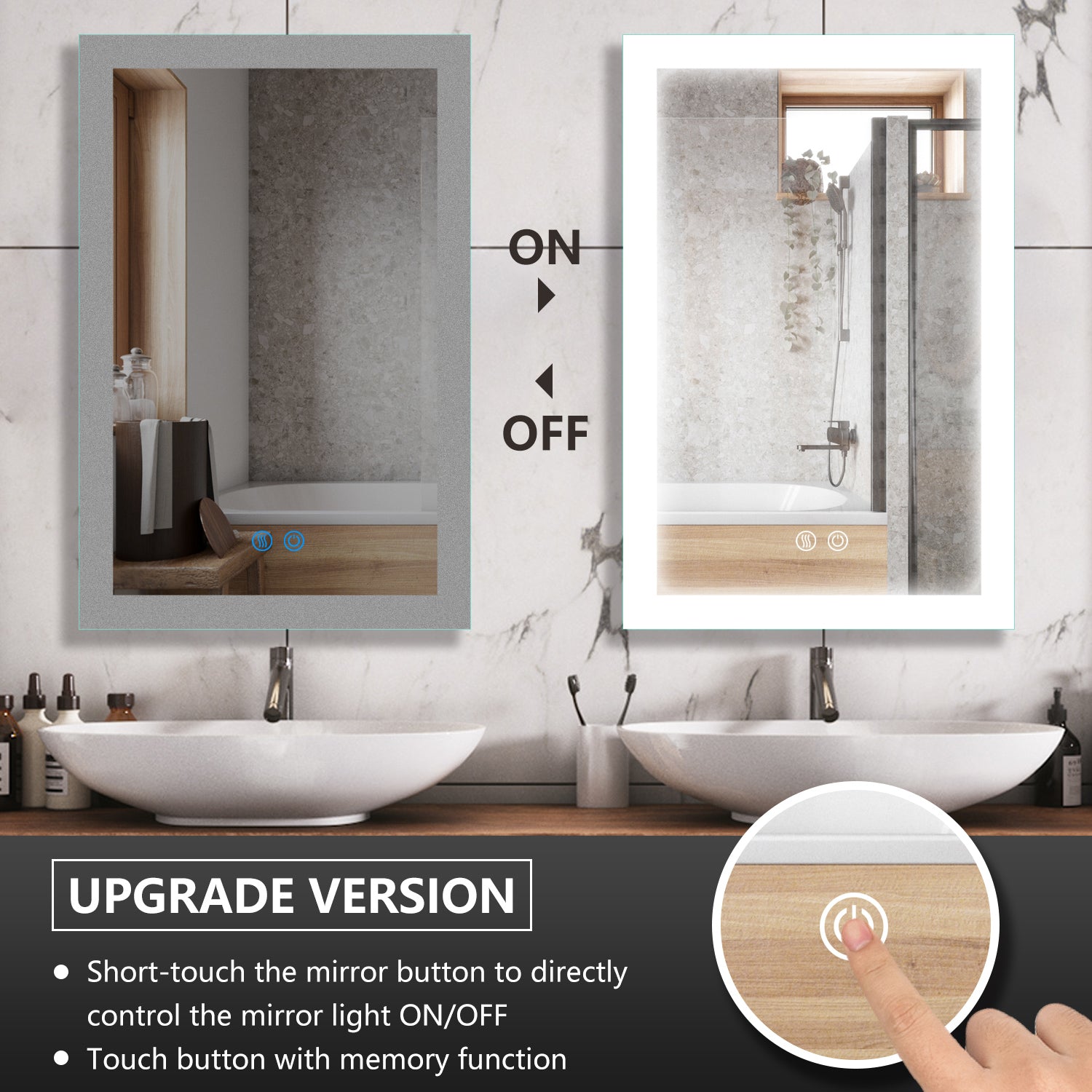 Envy24"X36"D ETL Adjustable Dimming and Anti-Fog LED Bathroom Mirror Kiva  Rhyme