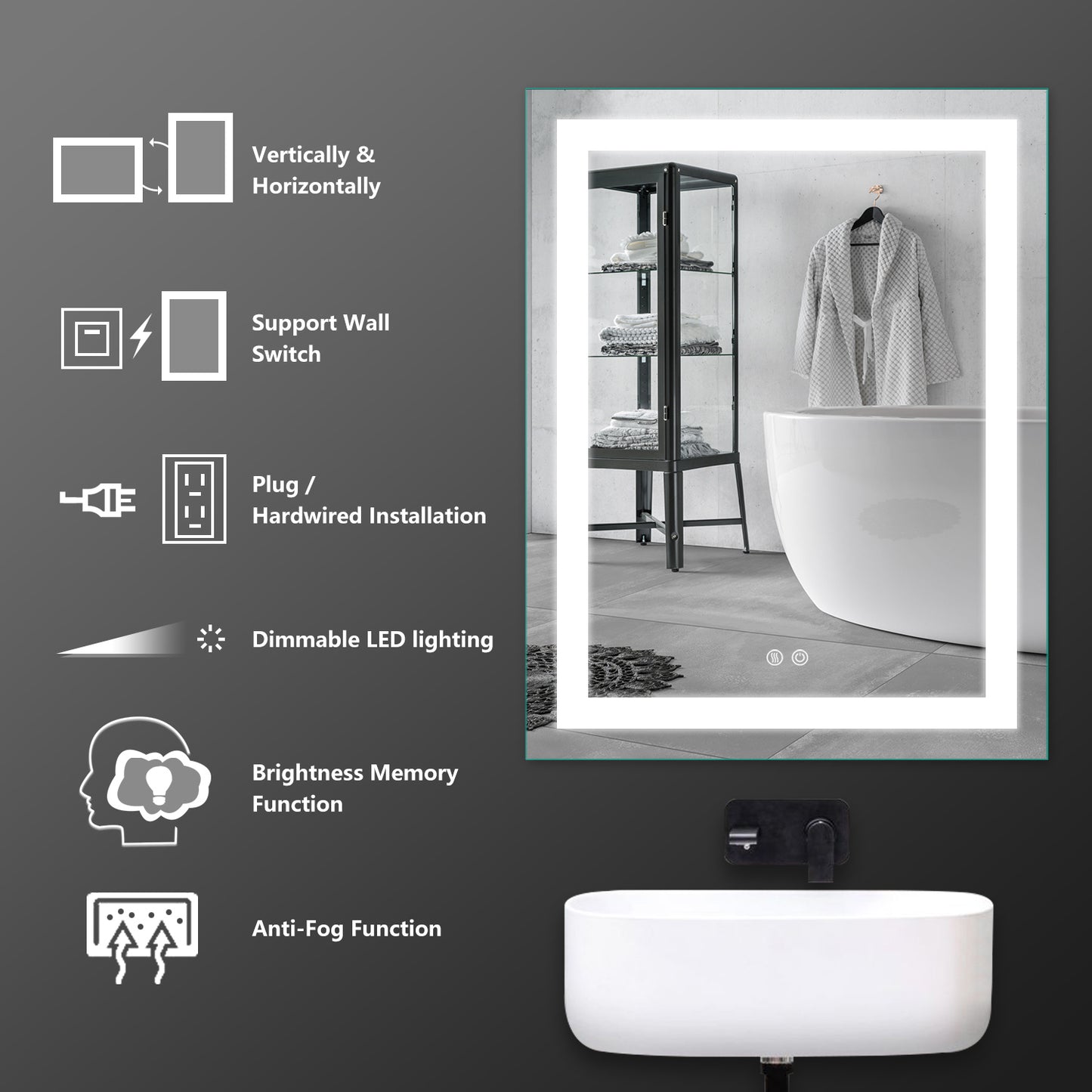 HILTON28"X36"D-Square Wall Mounted Backlit LED Mirror