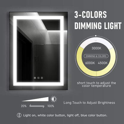 Kiva-Rhyme Black Framed LED Vanity Wall Mounted Mirror, 48x32", 3 Buttons