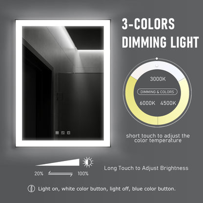 Kiva-Rhyme Black Framed LED Vanity Wall Mounted Mirror, 24x36", 3 Buttons