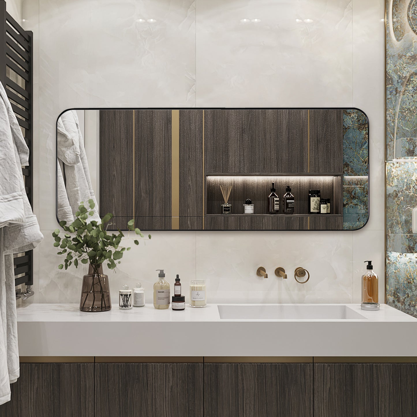 18*48 Framed Bathroom Mirror, Rectangular Mirror With Horizontal Or Vertical Wall Mounted Design