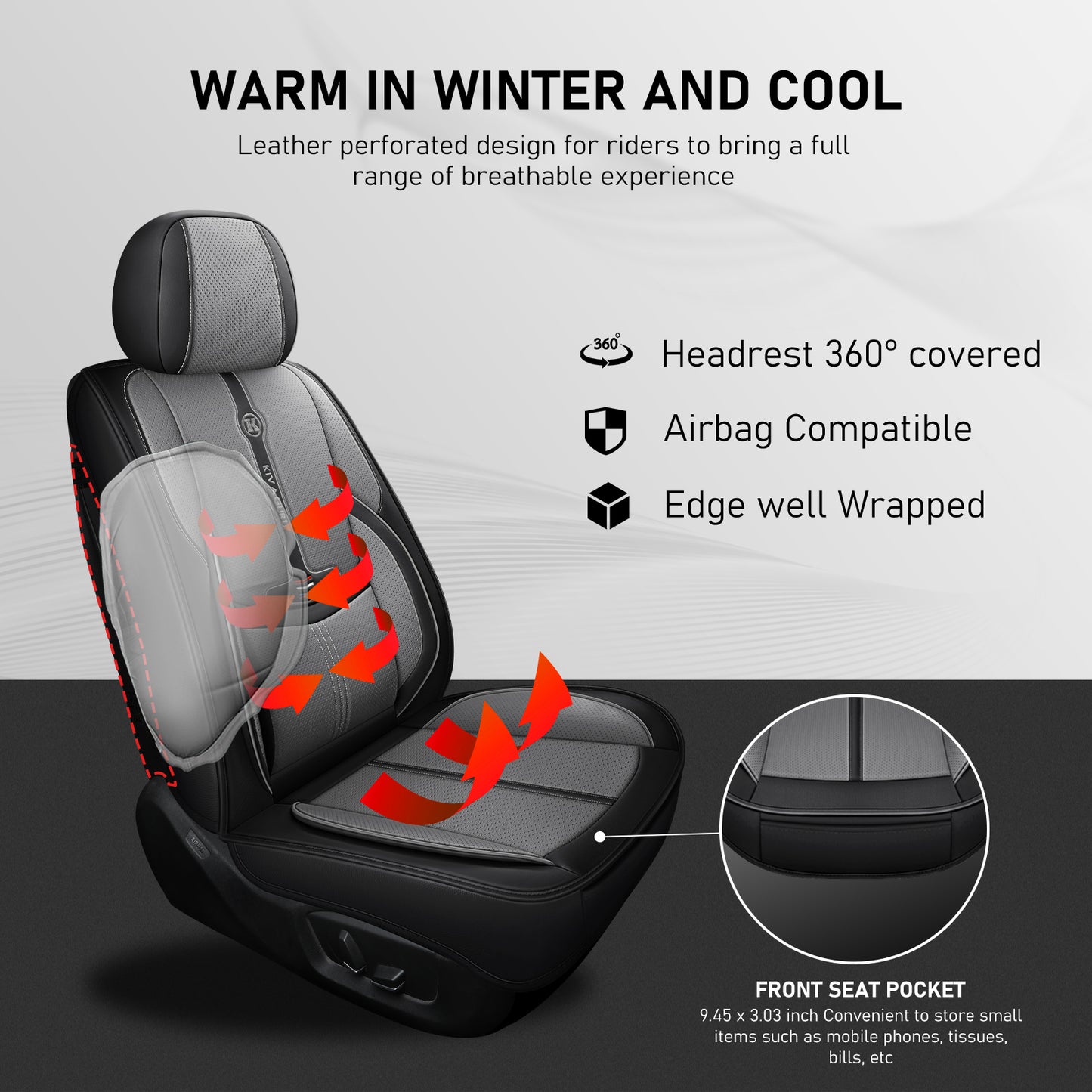 Kivaguru Universal Leather Car Seat Covers with Non-Slip Backrest Protection