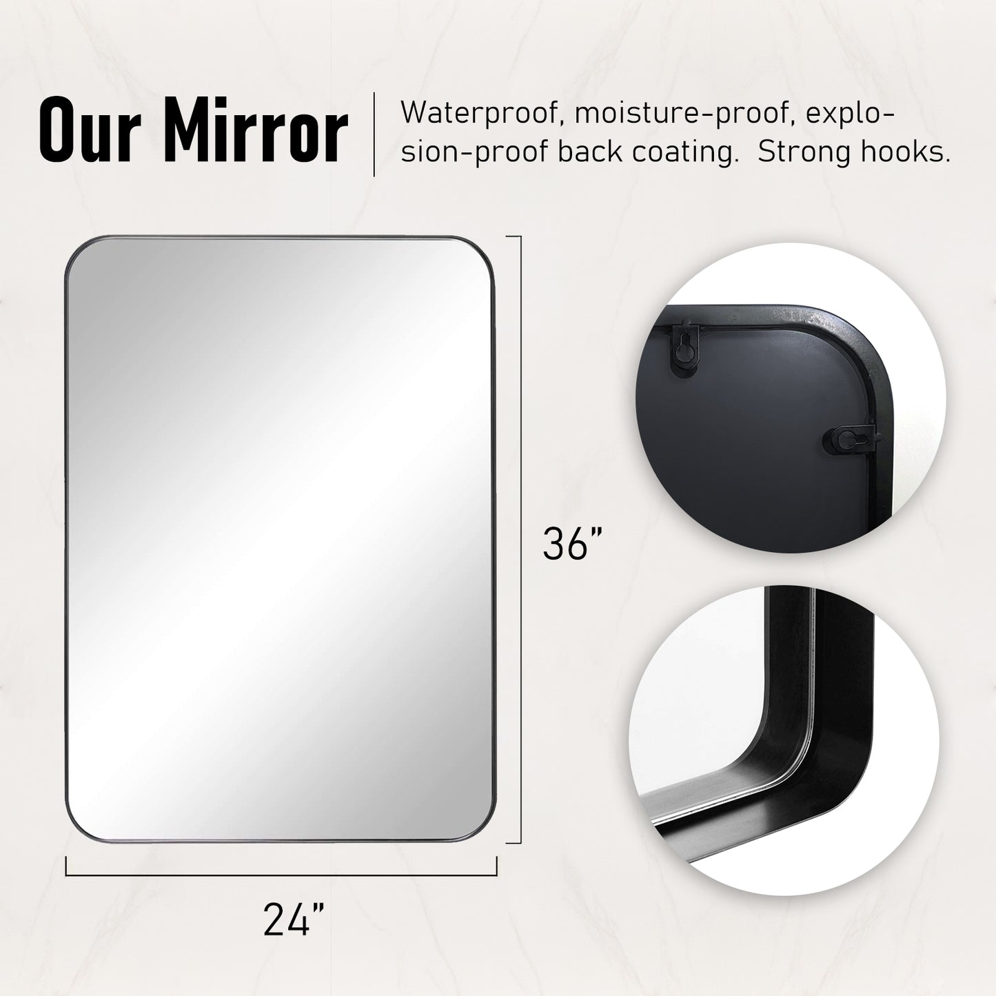 Framed Bathroom Mirror, Rectangular Mirror With Horizontal Or Vertical Wall Mounted Design