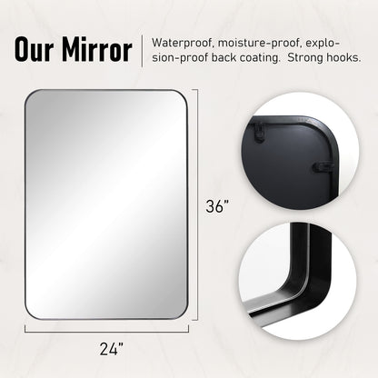 Framed Bathroom Mirror, Rectangular Mirror With Horizontal Or Vertical Wall Mounted Design