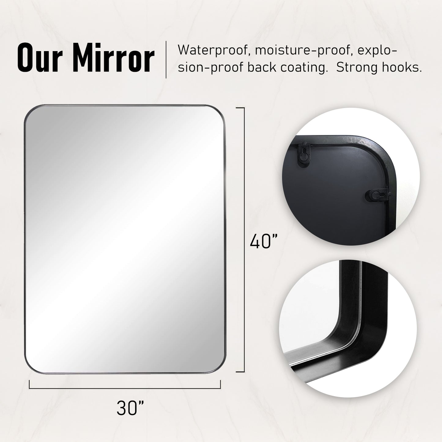 30*40 inch Framed Bathroom Mirror, Rectangular Mirror With Horizontal Or Vertical Wall Mounted Design