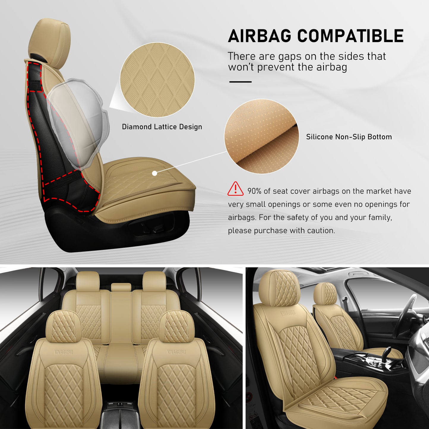 Kivaguru Car Seat Covers - Universal Non-Slip Cushion Protectors