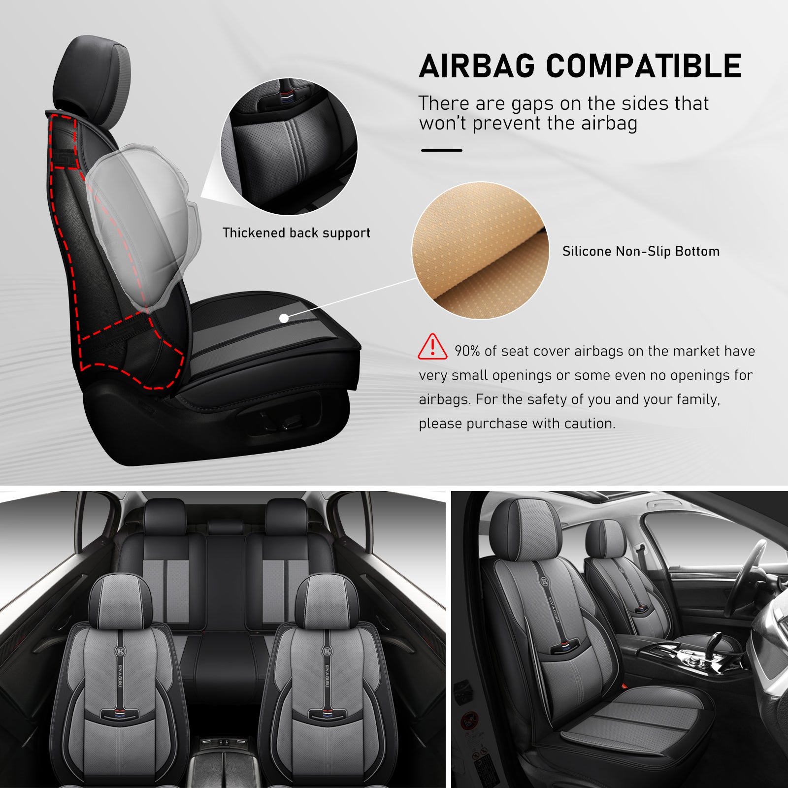 Kivaguru Universal Leather Car Seat Covers with Non-Slip Backrest Protection