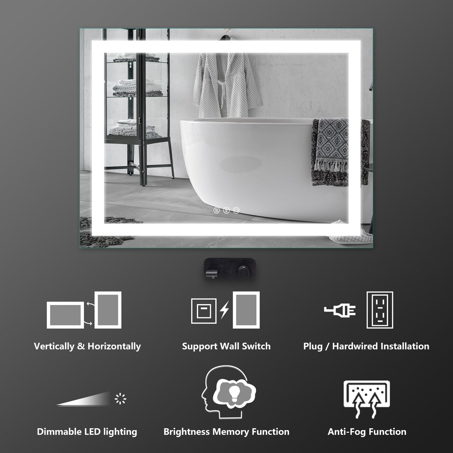 HILTON36"X60"T-LED Lighted Bathroom Makeup Mirror