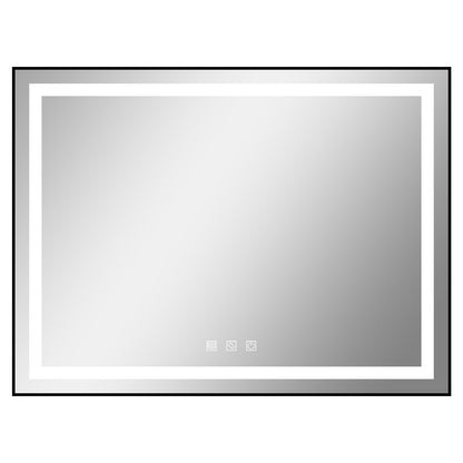 Kiva-Rhyme Black Framed LED Vanity Wall Mounted Mirror, 48x32", 3 Buttons