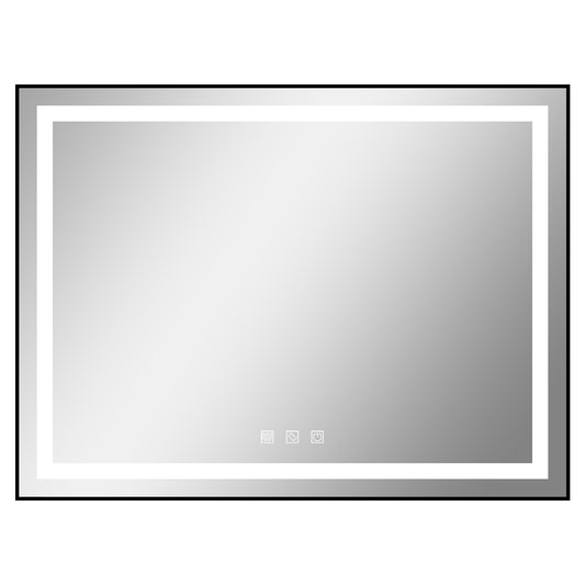 Kiva-Rhyme Black Framed LED Vanity Wall Mounted Mirror, 48x32", 3 Buttons