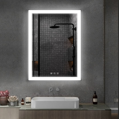 Kiva-Rhyme Black Framed LED Vanity Wall Mounted Mirror, 24x36", 3 Buttons