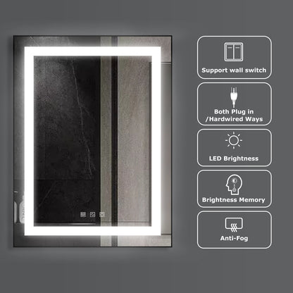 Kiva-Rhyme Black Framed LED Vanity Wall Mounted Mirror, 48x32", 3 Buttons