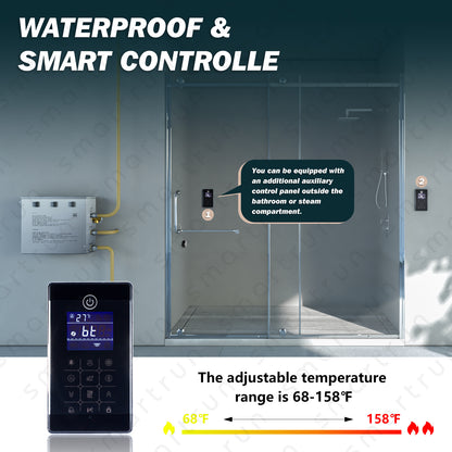 Auto Drain Steam-7.5kwD Steam Shower System for SPA, Luxury Steam Generator with Touch Screen Bluetooth in Polished Chrome with Dual Control Panel for Bathroom
