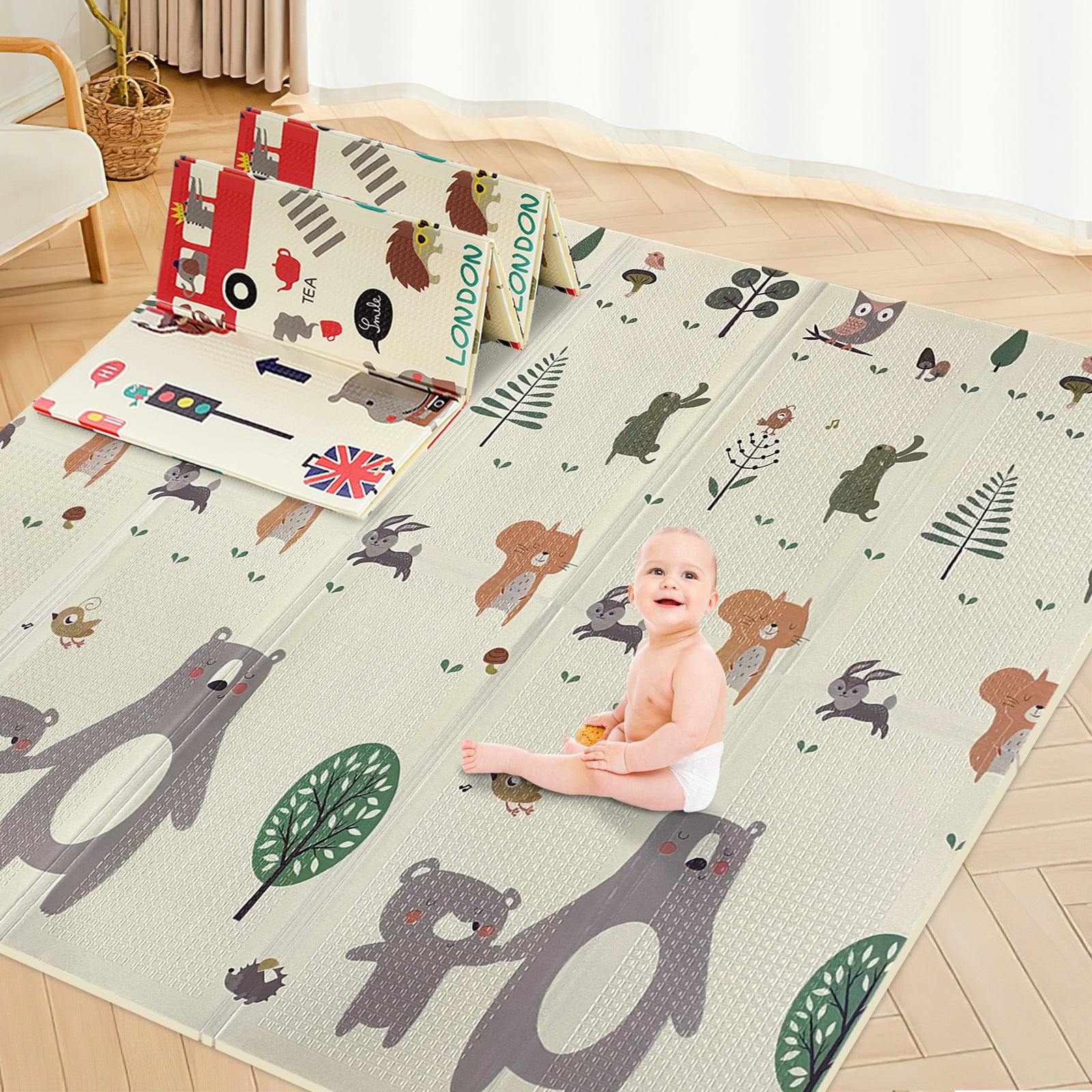 Bear Trip-T Extra Large Foldable Crawling Play Mat, Waterproof Easy to  Clean Playmat, Non-Toxic BPA Free Portable Folding Play Mats with Carry  Bag