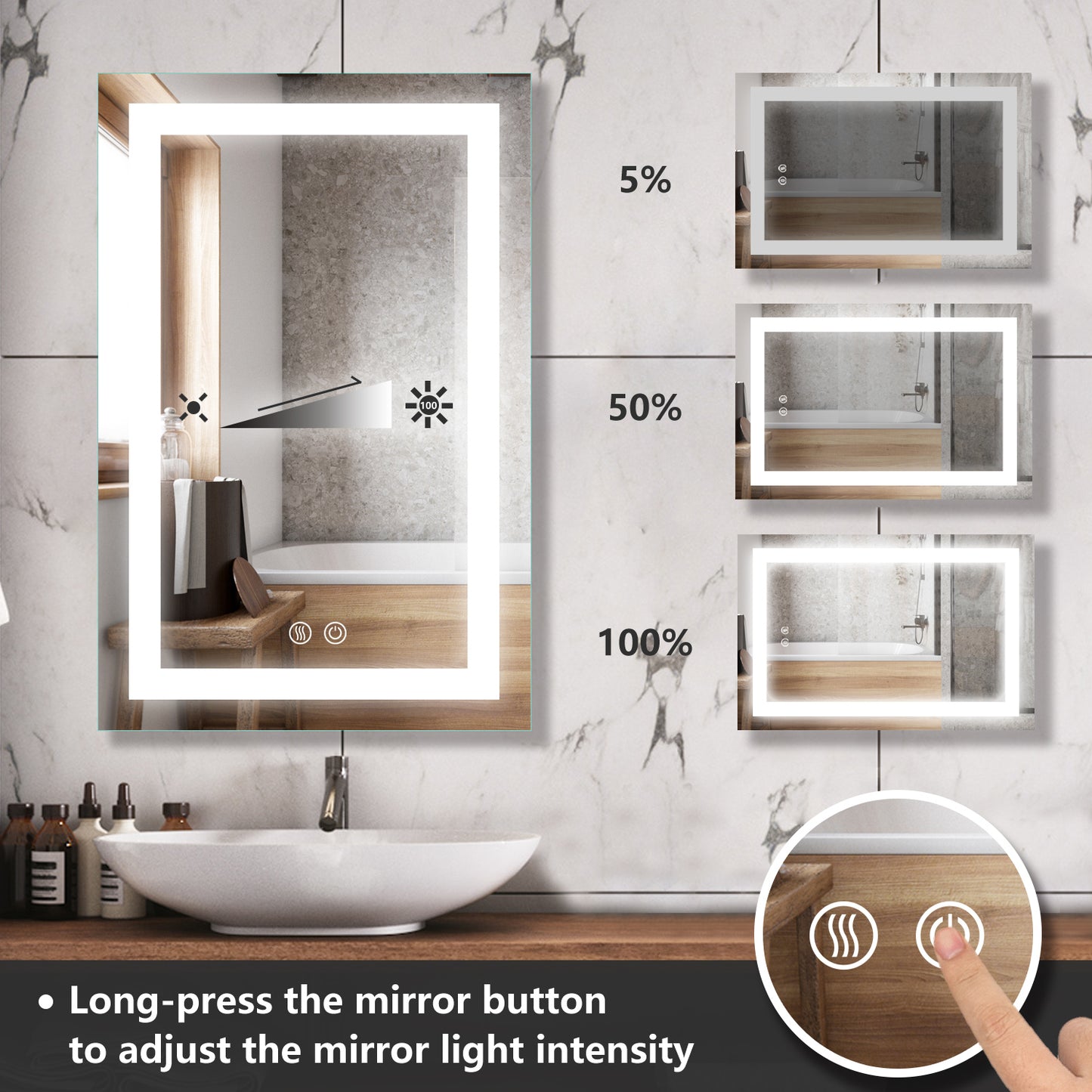 HILTON24"X36"D-Square Wall Mounted Backlit LED Mirror